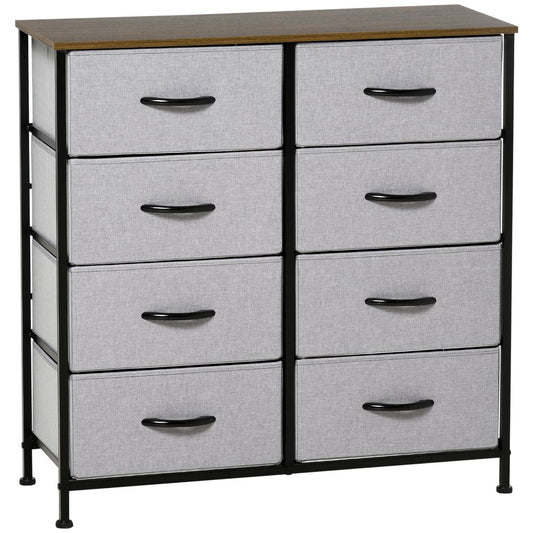 HOMCOM Grey 8 Drawer Fabric Chest: Closet & Hallway Storage, Wooden Top, High Quality