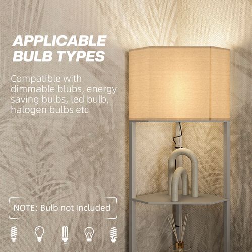 HOMCOM Corner Modern Floor Lamp with Shelves for Living Room, Bedroom