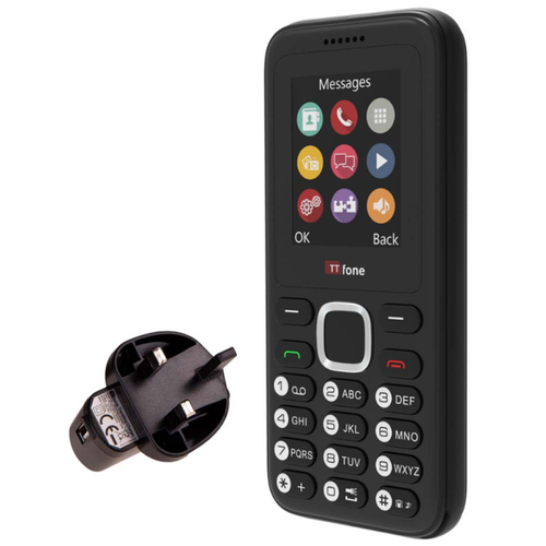 TTfone TT150 Black Dual SIM with Mains Charger, EE Pay As You Go