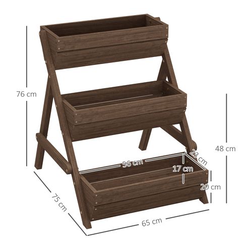 Outsunny 3 Tier Raised Garden Bed Wooden Elevated Planter Box Kit, Tan