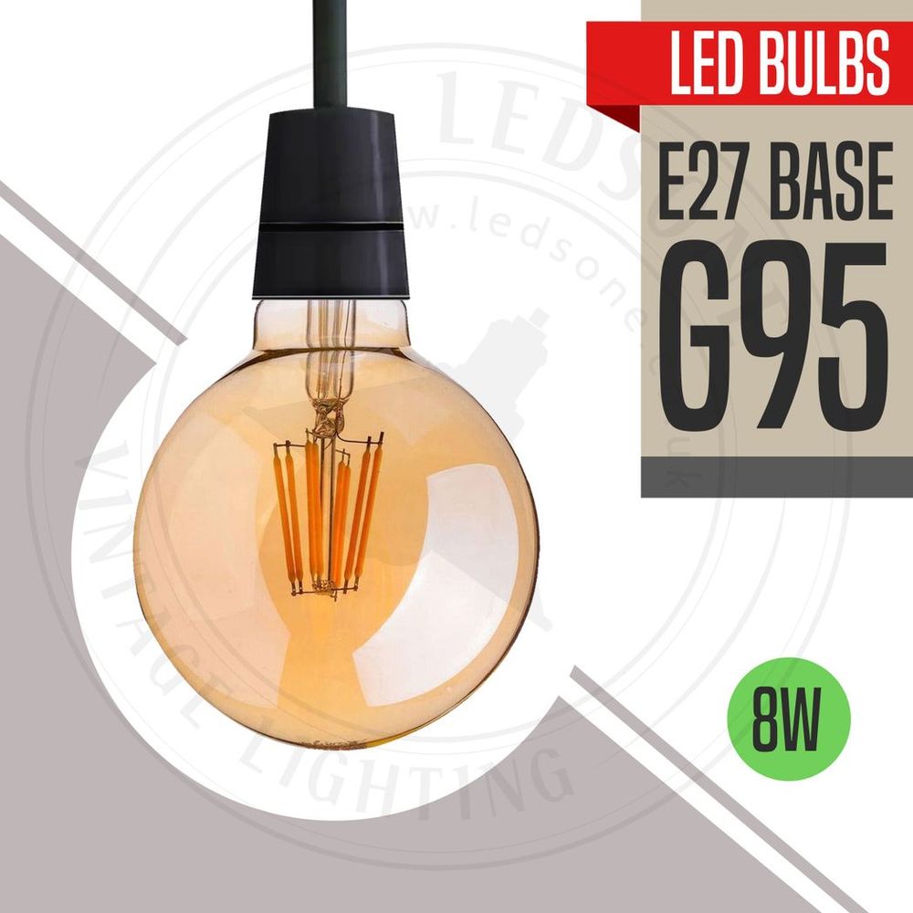 Vintage Amber Glass LED Light Bulbs - Dimmable, E27, Warm White 2700K, 2-Pack