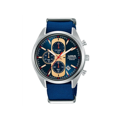 Lorus Mens Urban Chronograph Dated Blue Dial Blue Nylon Strap Watch RM357GX9 BRAND NEW BUT NEEDS BATTERY