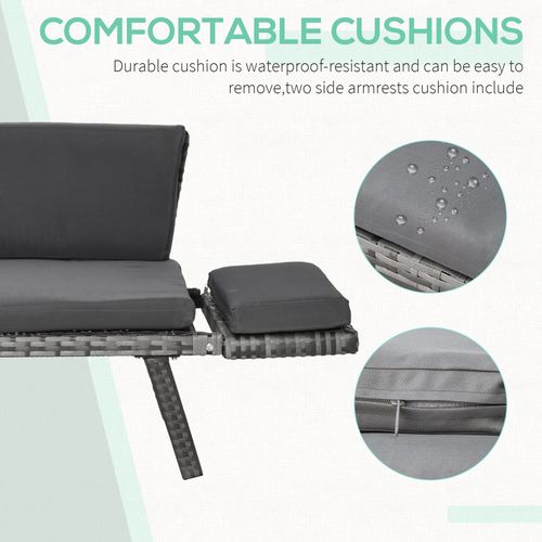 2 in 1 Rattan Folding Daybed Sofa Grey w/Cushion