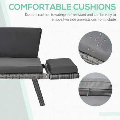 2 in 1 Rattan Folding Daybed Sofa Grey w/Cushion
