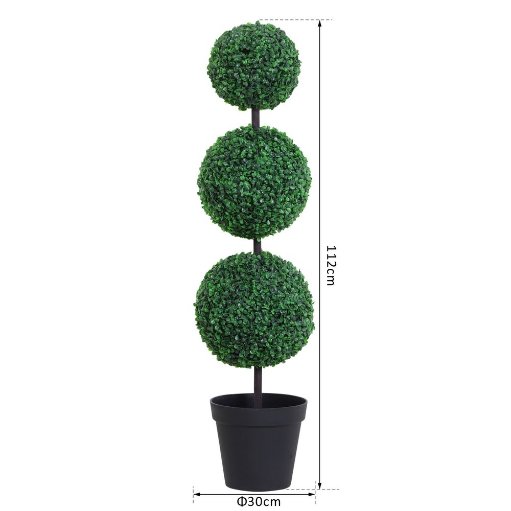 Outsunny PE Set of 2 Artificial Boxwood Three Balls Topiary Plant