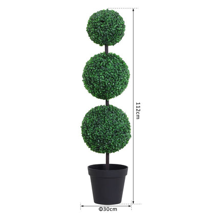 Outsunny PE Set of 2 Artificial Boxwood Three Balls Topiary Plant