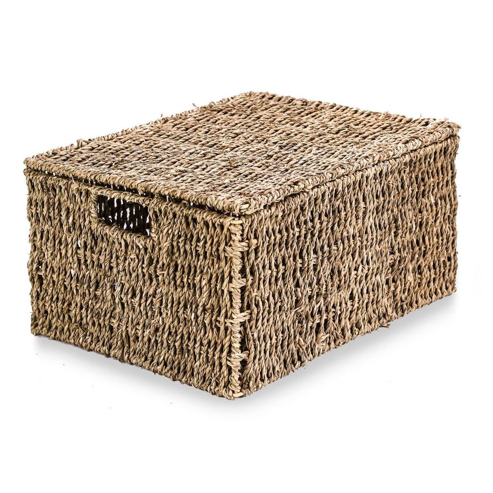 Charming Seagrass Storage Basket with Lid | M&W - Lightweight & Eco-Friendly - Perfect for Home Organization & Picnics