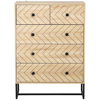 Quirky Zig Zag Design Chest | 5 Drawers w/ Metal Handles