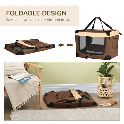 70cm Foldable Pet Carrier w/ Cushion for Mini Dogs and Cats - Brown Pawhut