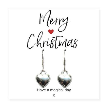 Small Merry Christmas Gift Hamper - Silver Heart Drop Earrings, Chocolates & Candle
