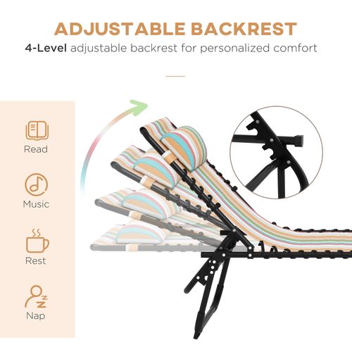 Outsunny 2 Pcs Folding Beach Chair Chaise Lounge 4 Adjustable Positions, Multi