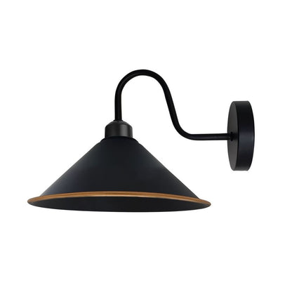 Black gold Wall Light Fixture,Black Wall Sconce E27 Base Socket Screw Type Wall Mounted Swan Neck Cone Shape Shade