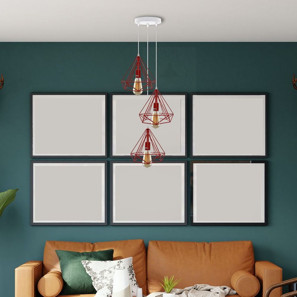 Vintage Industrial 3 Head Ceiling Pendant Lamp - Metal Cage Shade - Loft Style - E27 Base - High Quality - CE Certified