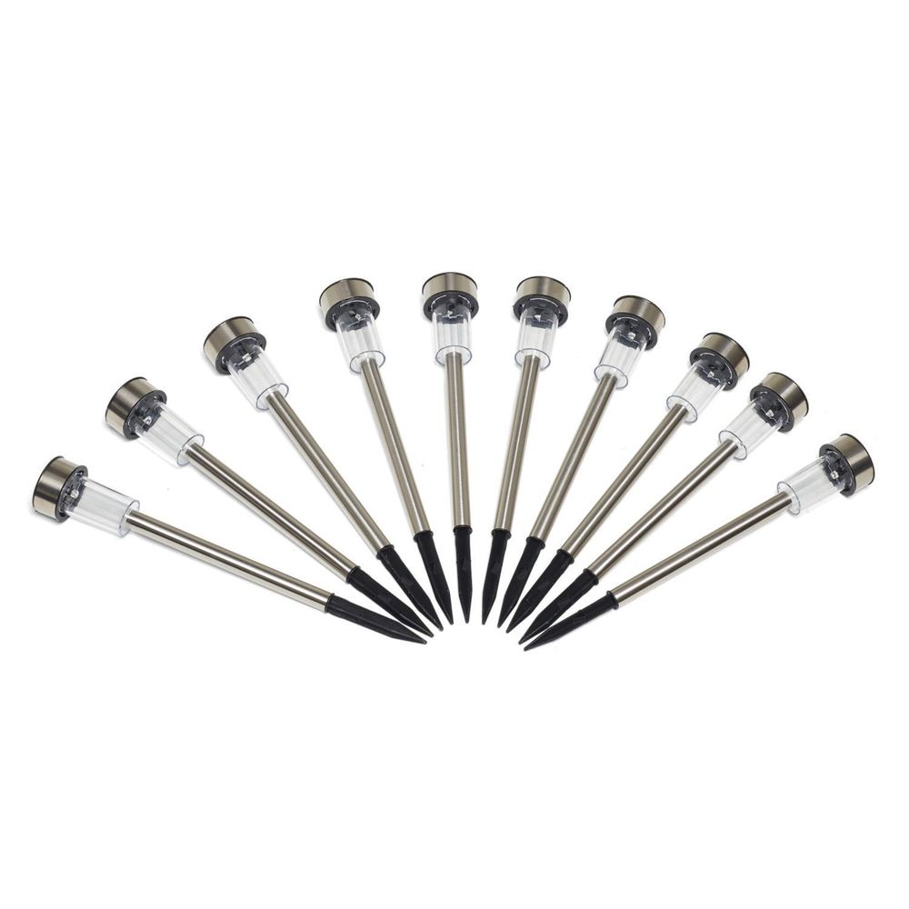 10 X Colour Change Stainless Steel Solar Powered Stick Post LED Lights