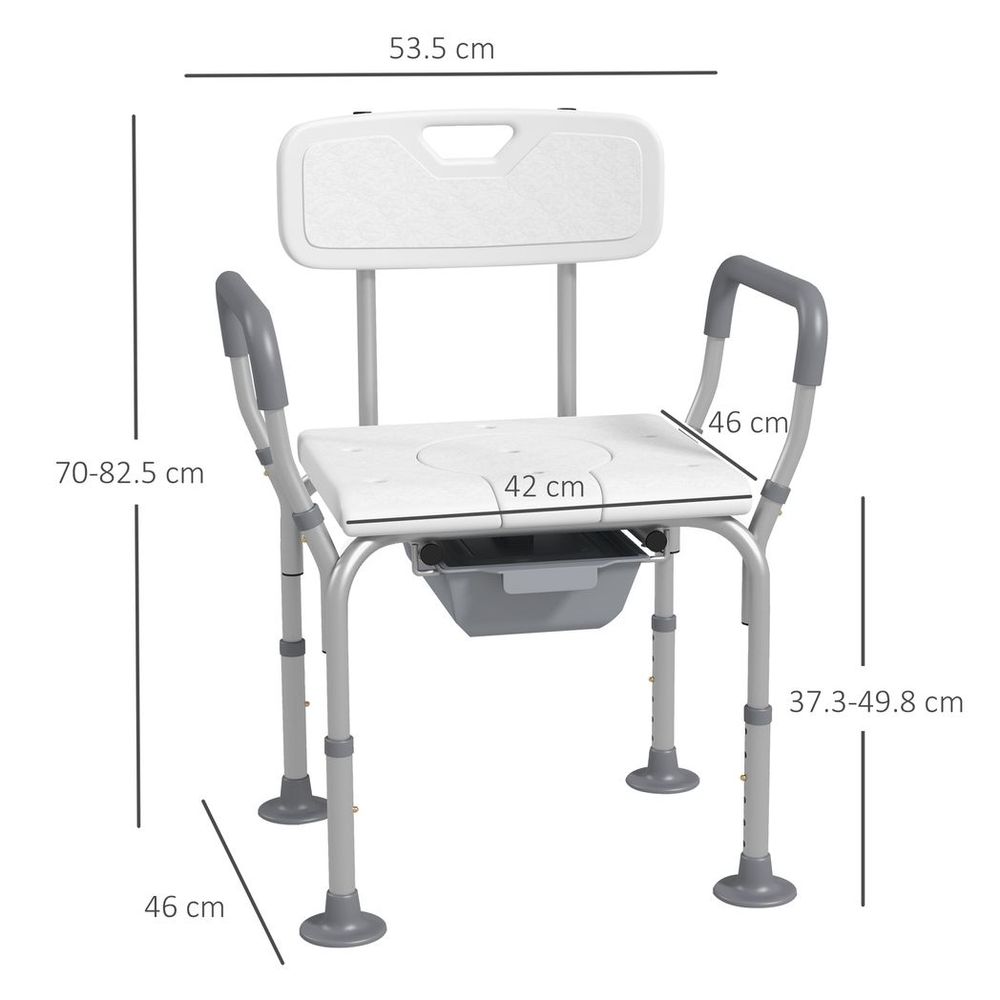 HOMCOM 3-in-1 Shower Chair Adjustable Bedside Commode Raised Toilet Seat White