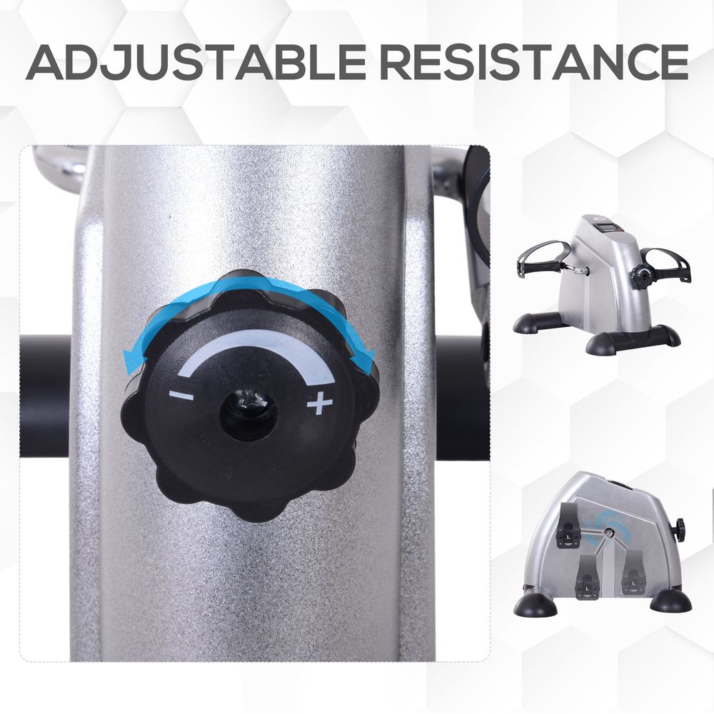 HOMCOM Mini Exercise Bike Portable Pedal Exerciser Arm Leg Cycle Gym Fitness LCD Display Adjustable Resistance Silver