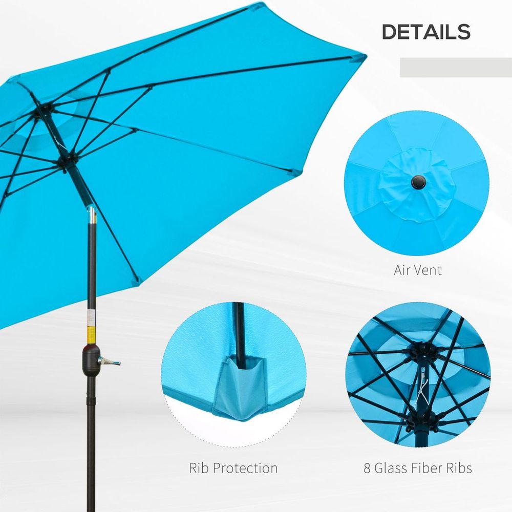 Premium Outsunny 2.6M Patio Umbrella - Sunshade Canopy w/ Tilt and Crank - High-Quality & Durable - Blue