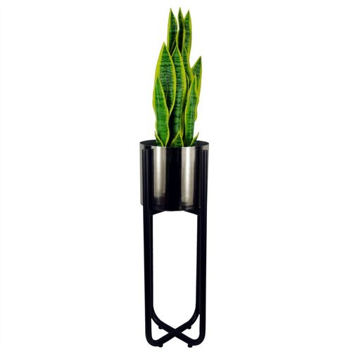 Tall Black Stand with Silver Metal Planter 62cm x 18cm
