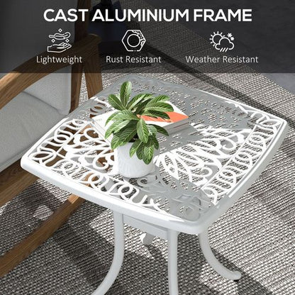 Outsunny Cast Aluminium Bistro Table with Umbrella Hole, White