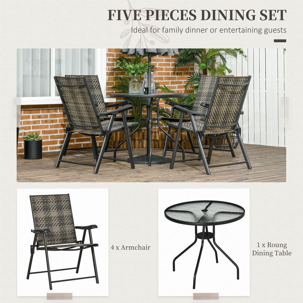 High-Quality 5PC Rattan Dining Set - Table, Chairs & Umbrella Hole - Outdoor Patio Furniture