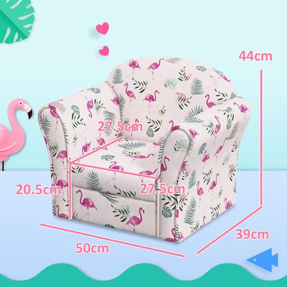 AIYAPLAY Kids Sofa Chair, Toddler Armchair with Flamingo Design, Wooden Frame, Upholstered Toddler Chair for Bedroom, Playroom, Kids Room, Pink