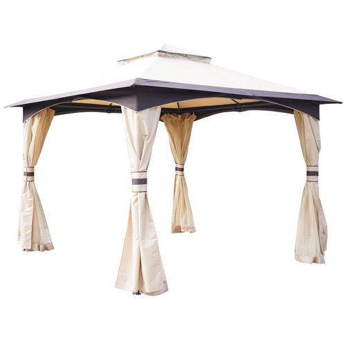 10' x 10' Outdoor Patio 2-Tier Roof Gazebo Canopy Steel Frame w/ Mesh Sidewalls