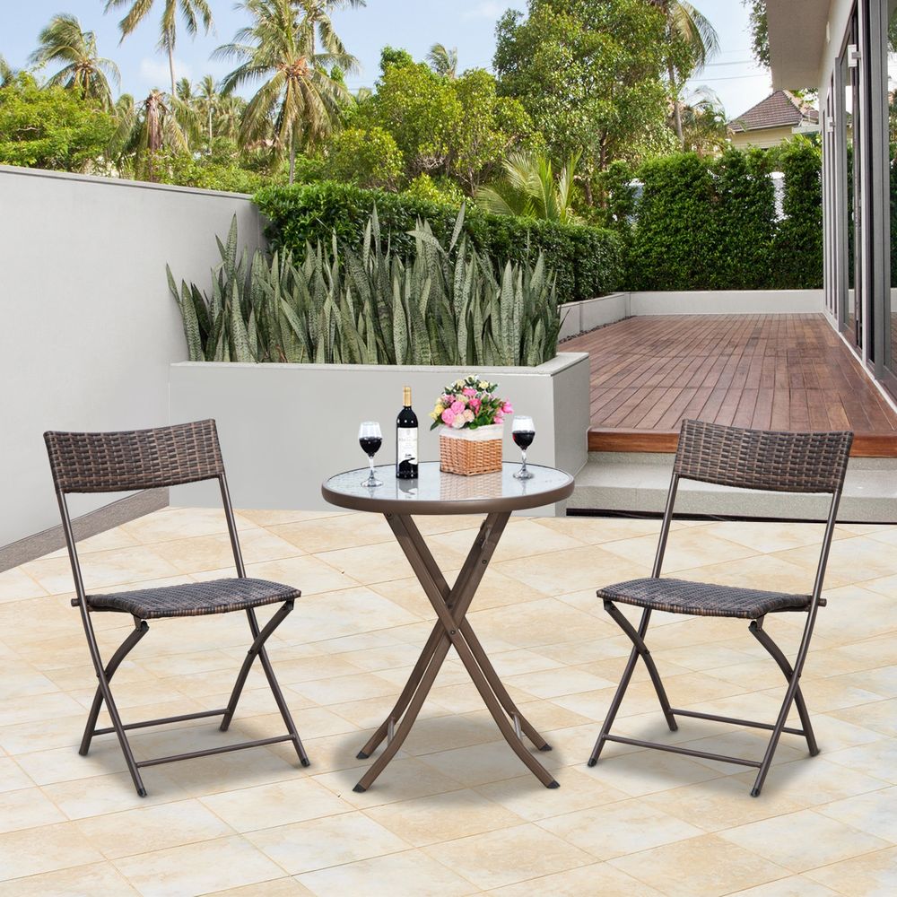 Outsunny 3pc Wicker Rattan Bistro Set - Brown: Foldable, Weather-Resistant, Lightweight