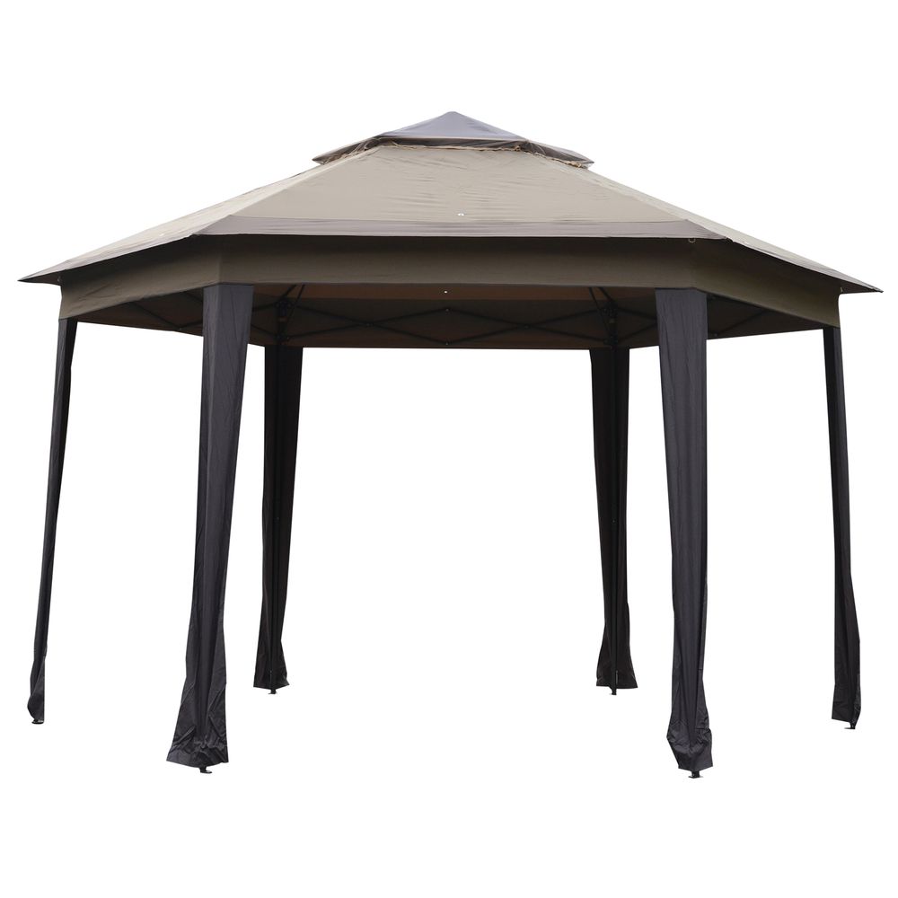 Outdoor Gazebo - 4.05m x 4.05m Metal Frame, 2-Tier Roof, Brown