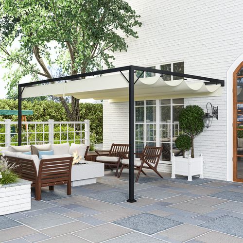 Outsunny 4 x 3(m) Outdoor Pergola Retractable Canopy Wall Mounted, Cream