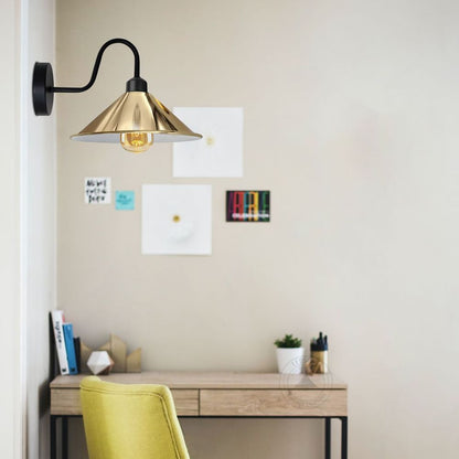 French Gold Wall Light Fixture,Black Wall Sconce E27 Base Socket Screw Type Wall Mounted Swan Neck Cone Shape Shade