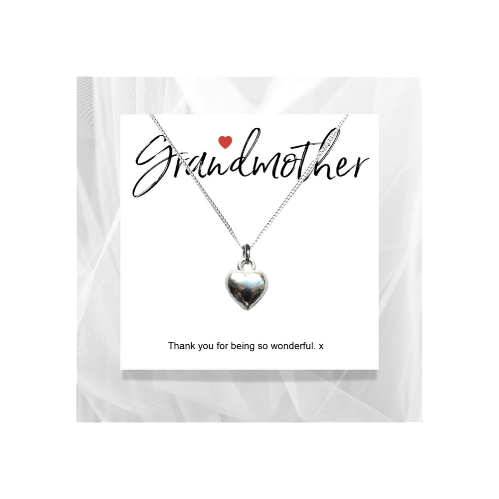 Grandmother Heart Necklace - Thank You for Being Wonderful - Gift Boxed