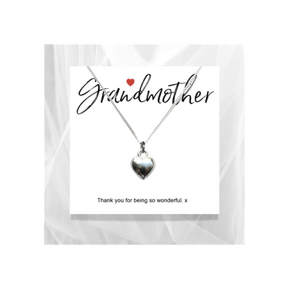 Grandmother Heart Necklace - Thank You for Being Wonderful - Gift Boxed