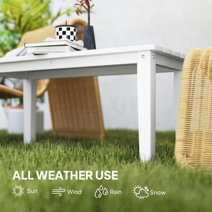 Outsunny HDPE Rectangle Garden Coffee Table, Slatted Outdoor Table, White