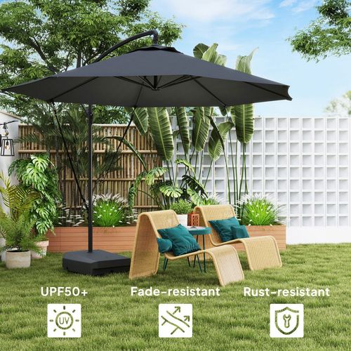 Outsunny Garden Cantilever Parasol with Cover Weighted Base Wind Strap Grey