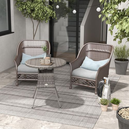 Outsunny Outdoor PE Rattan Dining Table w/ Wood-plastic Composite Top, Grey