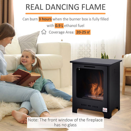 HOMCOM Free Standing Bio Ethanol Fireplace Heater with 0.9L Tank for Home Black