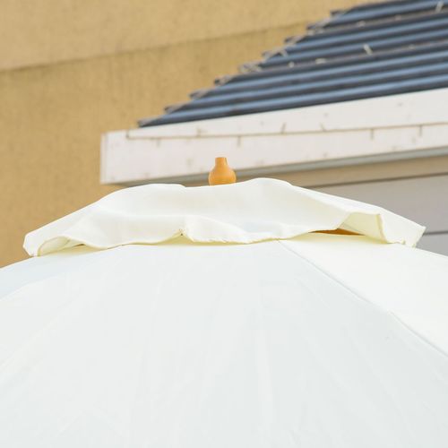 Outsunny Garden Parasol Patio Umbrella with Ruffles and Wooden Pole Beige