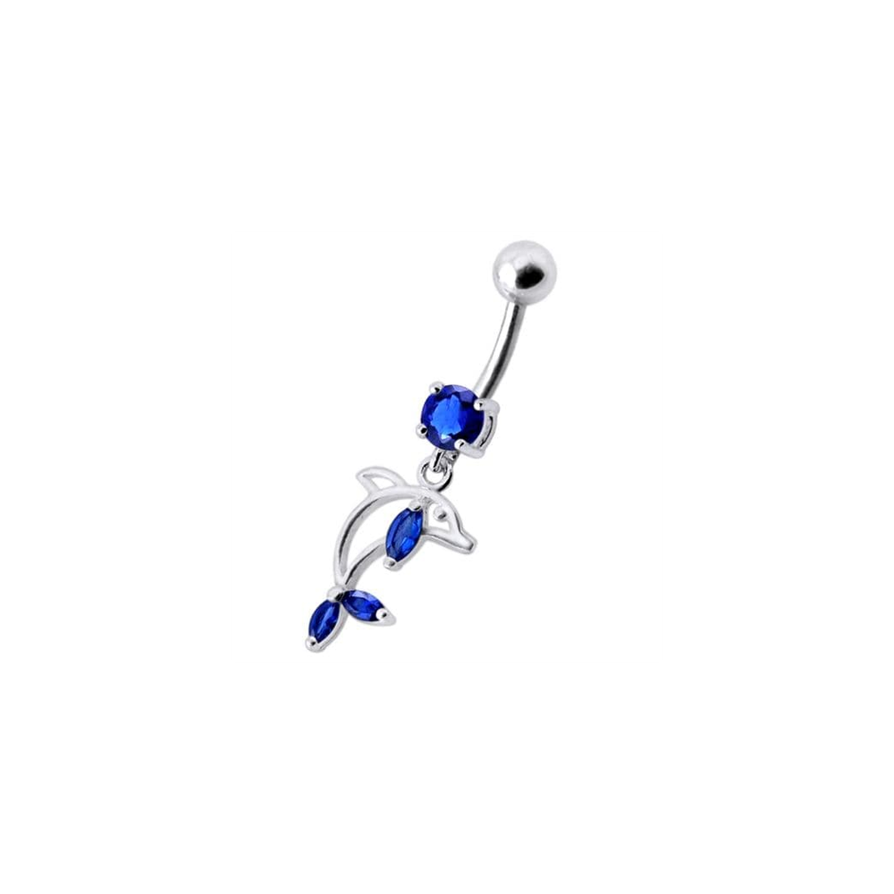 Jeweled Dolphin Dangling Navel Banana Ring