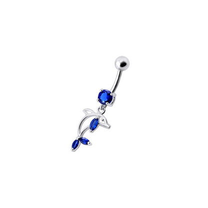 Jeweled Dolphin Dangling Navel Banana Ring
