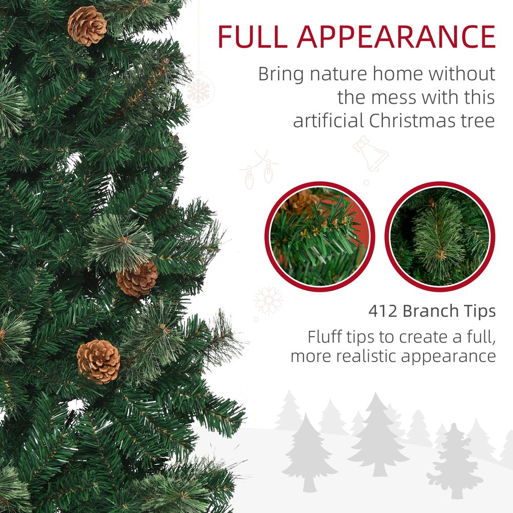 5.5FT Artificial Slim Christmas Tree Holiday Home Decor with Pine Cones Homcom