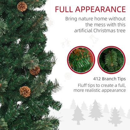 5.5FT Artificial Slim Christmas Tree Holiday Home Decor with Pine Cones Homcom