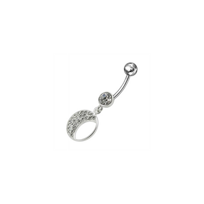 Jeweled Fancy Half MOON Silver Dangling Curved Bar Navel Ring