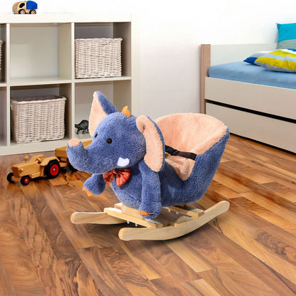 HOMCOM Children Kids Rocking Horse Toys Plush Elephant Rocker Seat with Sound Toddler Baby Gift for 1.5 Years+ Blue