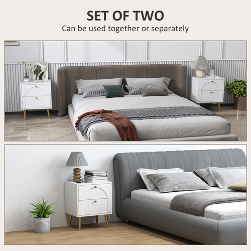 HOMCOM 2-Piece Bedside Tables Set with 2 Drawers for Bedroom, White