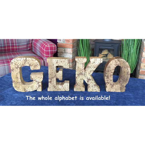 Hand Carved Wooden Flower Letter Q