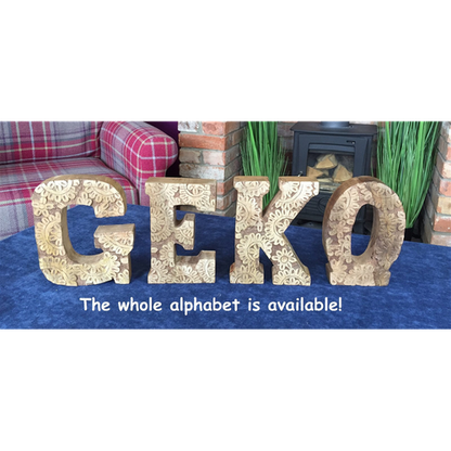 Hand Carved Wooden Flower Letter Q