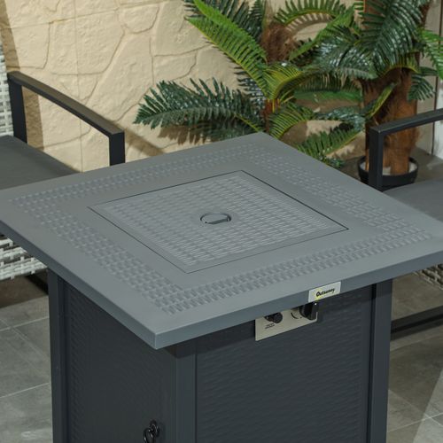 Outsunny Outdoor Propane Fire Pit Table w/ Lid and Lava Rocks Dark Grey
