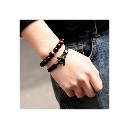 Stylish Men's Black Anchor Bracelet - High-Quality, Perfect for Gifts