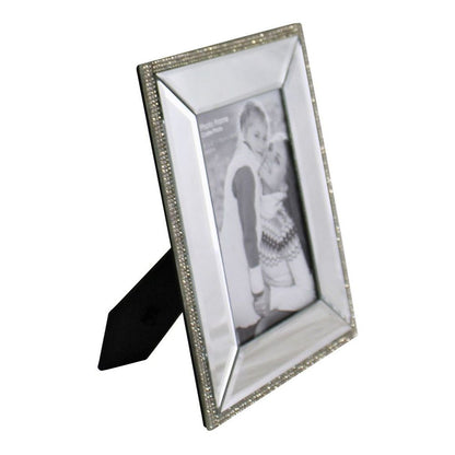 Premium 4x6 Mirrored Photo Frame w/Crystal Detail: Freestanding, High Quality, Elegant Design