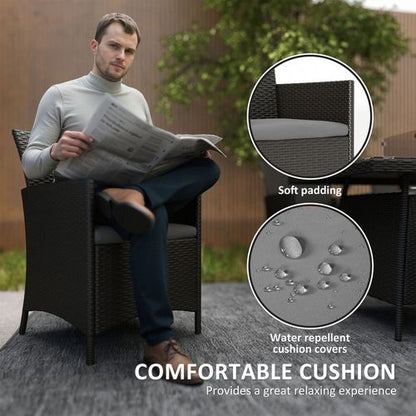 Outsunny Rattan Dining Set with Fire Pit Table and Armchairs, Black